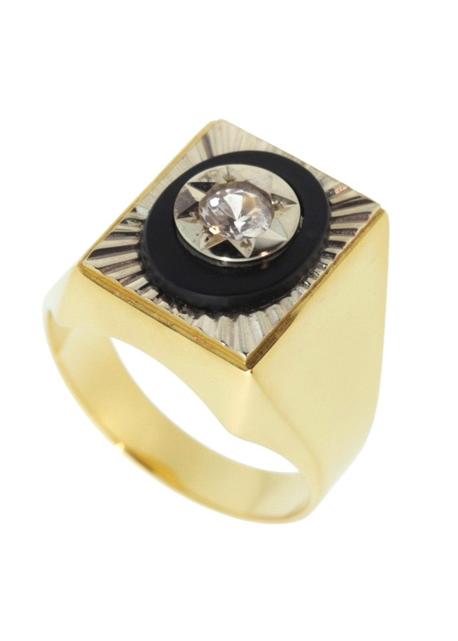 .9.8 gram herenring Vintage goud met onyx en zirconia mt 21
