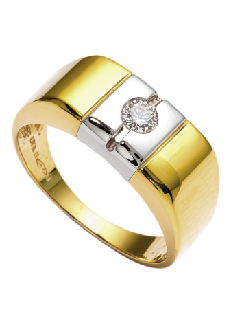 .7.2 gram herenring dwars bicolour goud met 0.15 briljant mt 21
