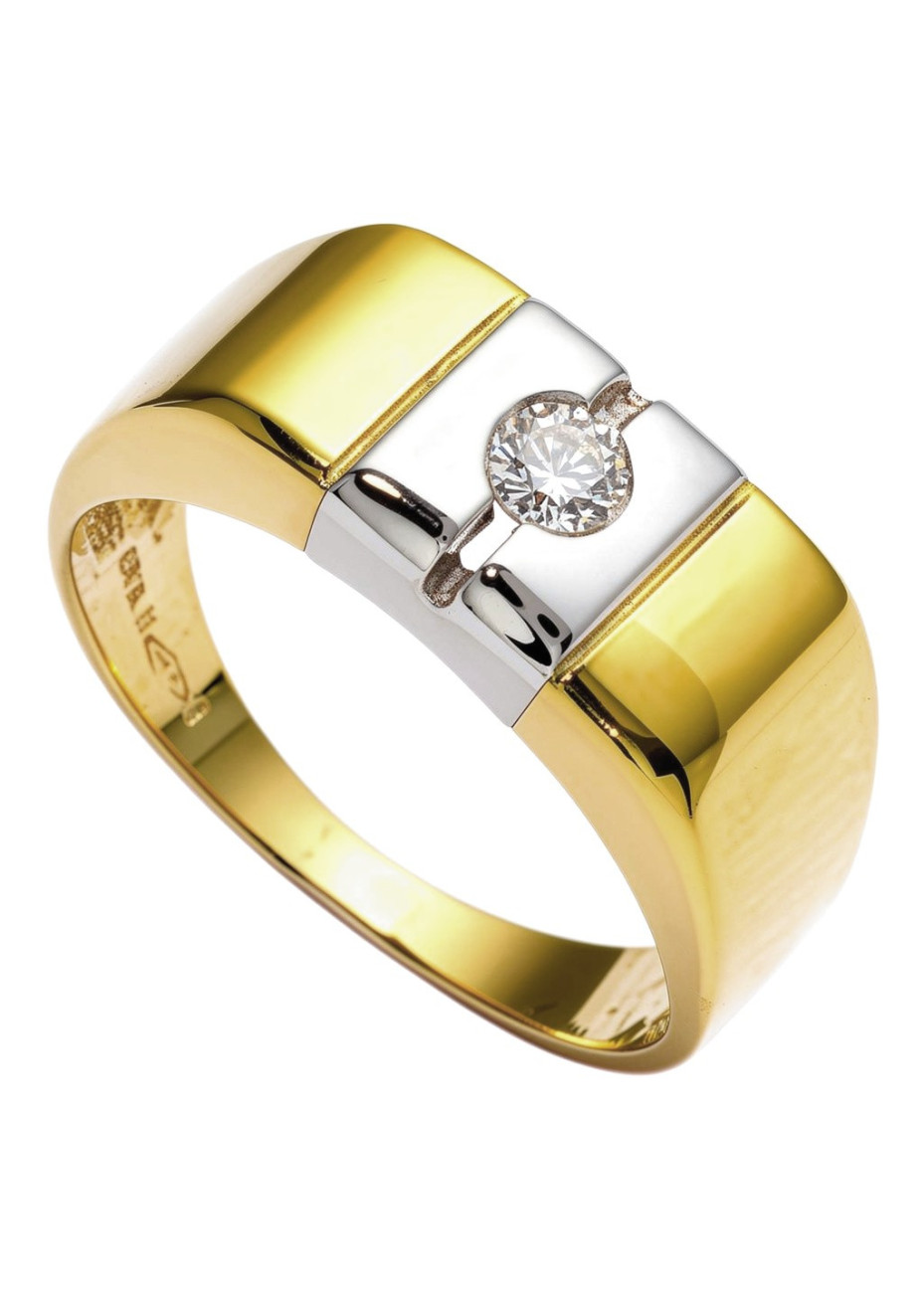 .7.2 gram herenring dwars bicolour goud met 0.15 briljant mt 21