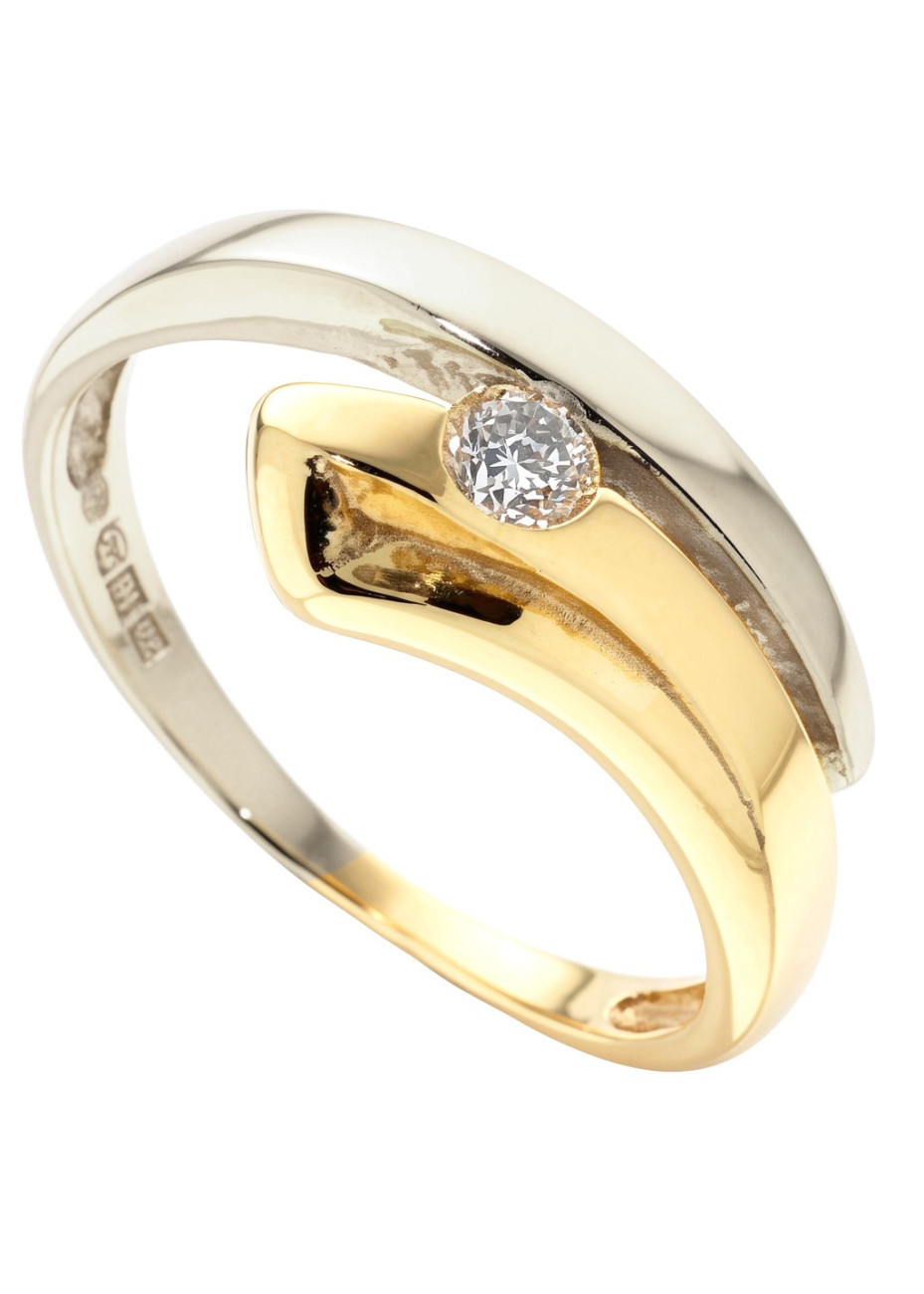 .2.4 gram wit- met geelgouden damesring met 0.17 briljant mt 17.25