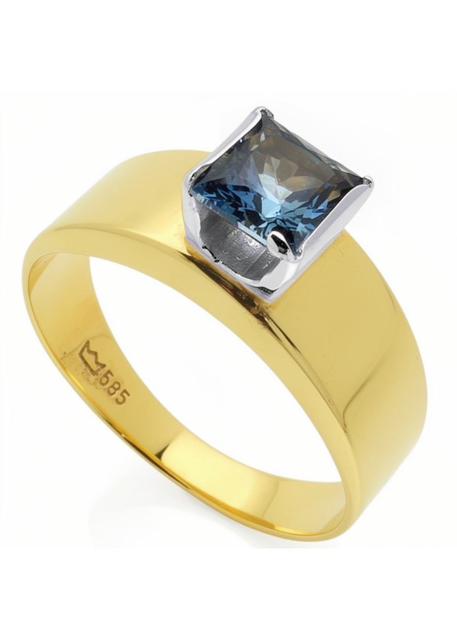 .2.6 gram gladde damesring met blauwtopaas in hoge zetting mt 17.75