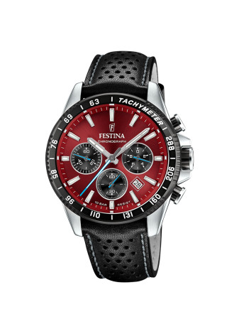 F20561-7 Stoere chrono Festina leer rood-zwart