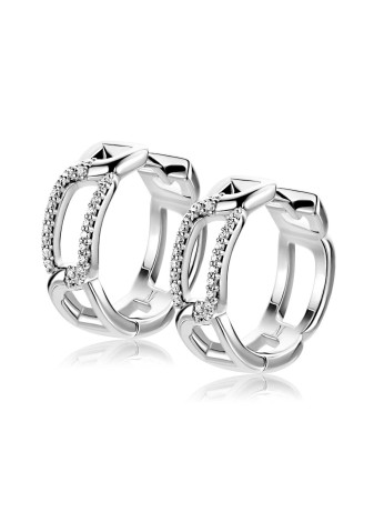 MVO28 18mm Mart Visser by ZINZI zilveren oorringen met rechthoekige schakels en luxe scharniersluiting witte zirkonia's