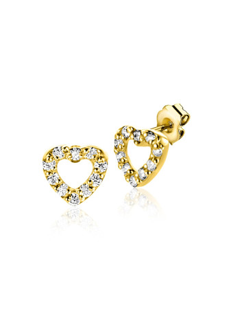 ZGO551 5mm ZINZI Gold 14 krt gouden oorknoppen open hartje bezet met witte zirkonia's
