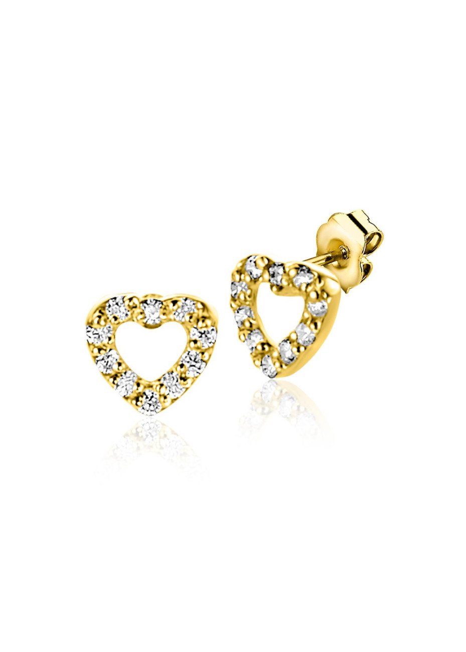 ZGO551 5mm ZINZI Gold 14 krt gouden oorknoppen open hartje bezet met witte zirkonia's