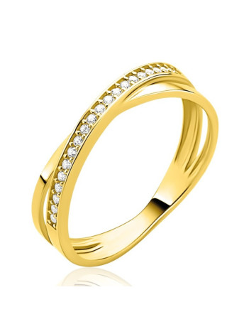 ZGR469 Crossover damesring goud zirconia Zinzi mt 17.25