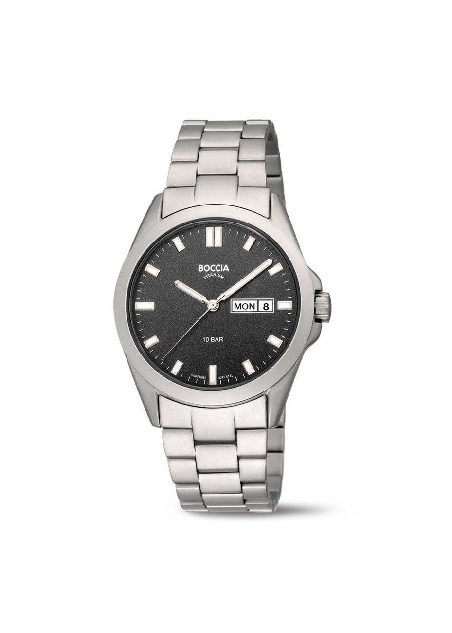 3683-02 Eenvoudig degelijk titanium herenhorloge saffierglas 10 atm Boccia