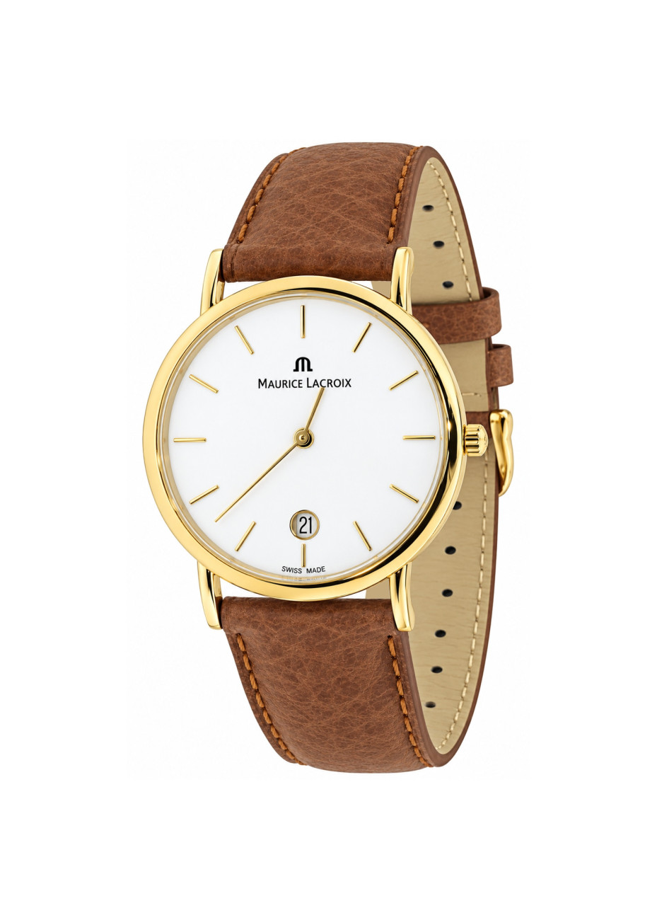 12.8 gram 18 krt. gouden herenhorloge Maurice Lacoix met leren band