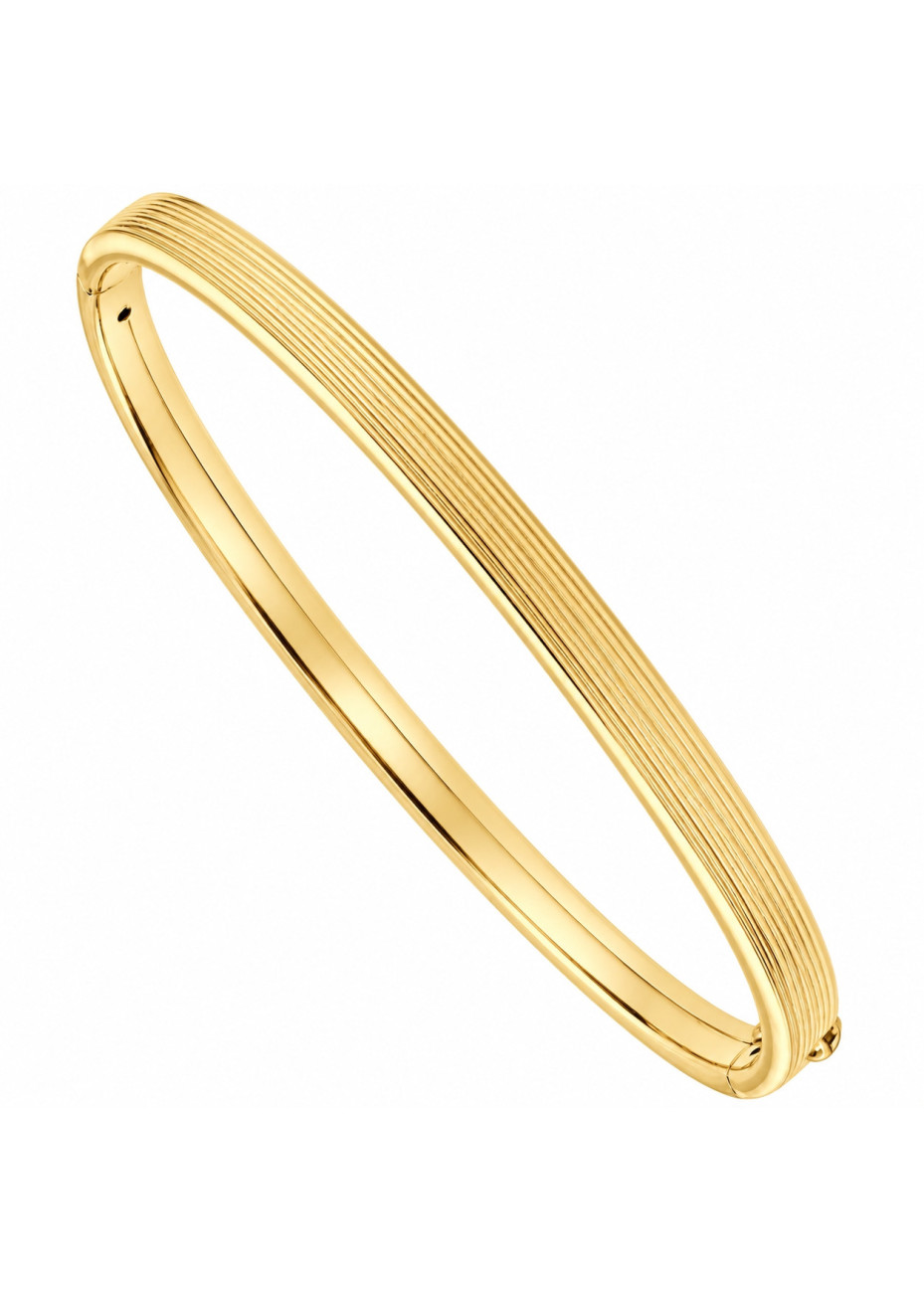 .9.1 gram 8 krt. bangle met lijntjes en klapslot. 9.1 mm x 62 cm