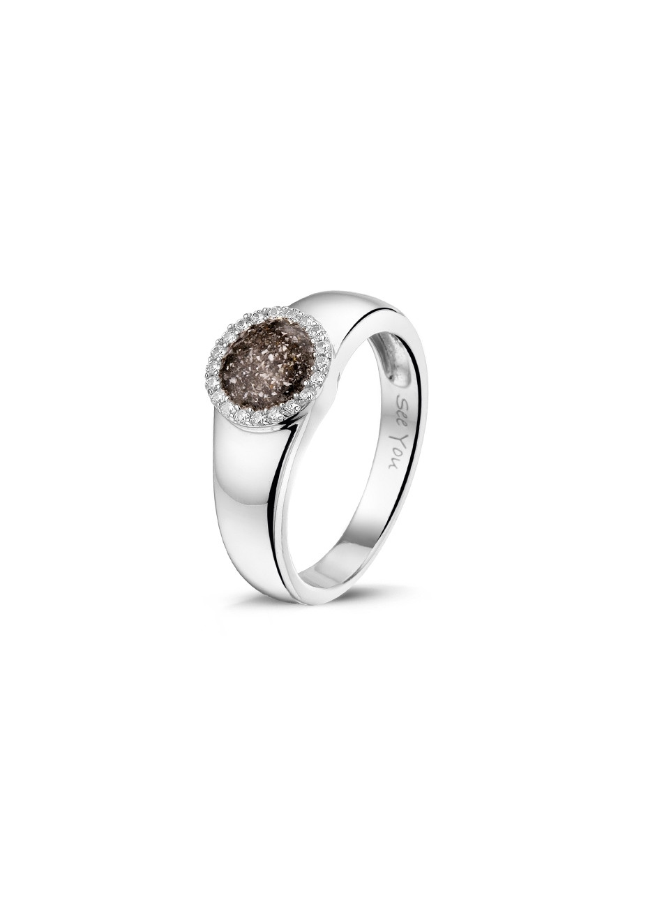 RG021 zilveren damesring met as in een kroontje van zirconia's