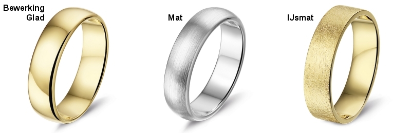 De oppervlakte bewerking van uw trouwringen